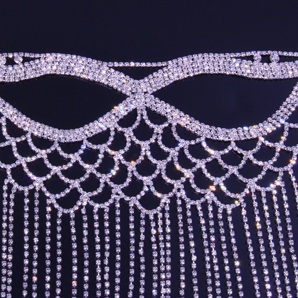 Crystal Tassel Face Mask Halloween Masquerade Mask for Women Jewelry Rhinestone - Picture 3 of 6